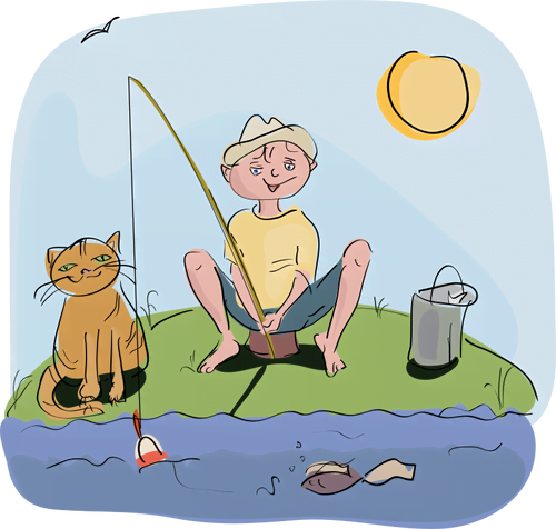 Boy And Cat Fishing