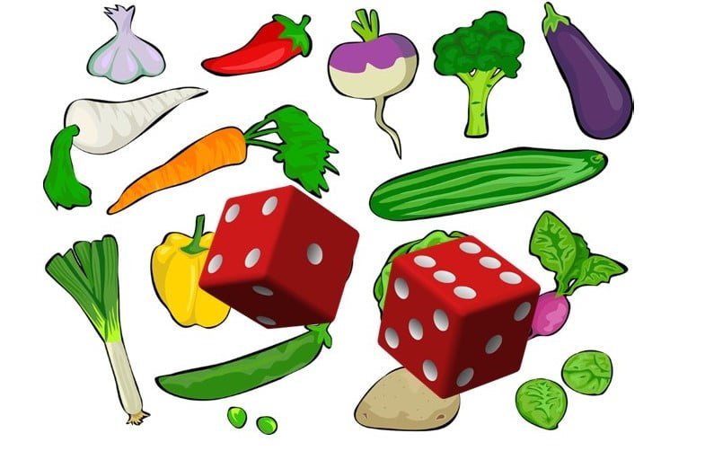 Jouer En Famille Dés Des Légumes Image